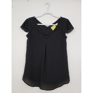 (Ju) Maeve by Anthropologie Womens Top Size 2 Cap Sleeve Sheer Black Whimsgoth